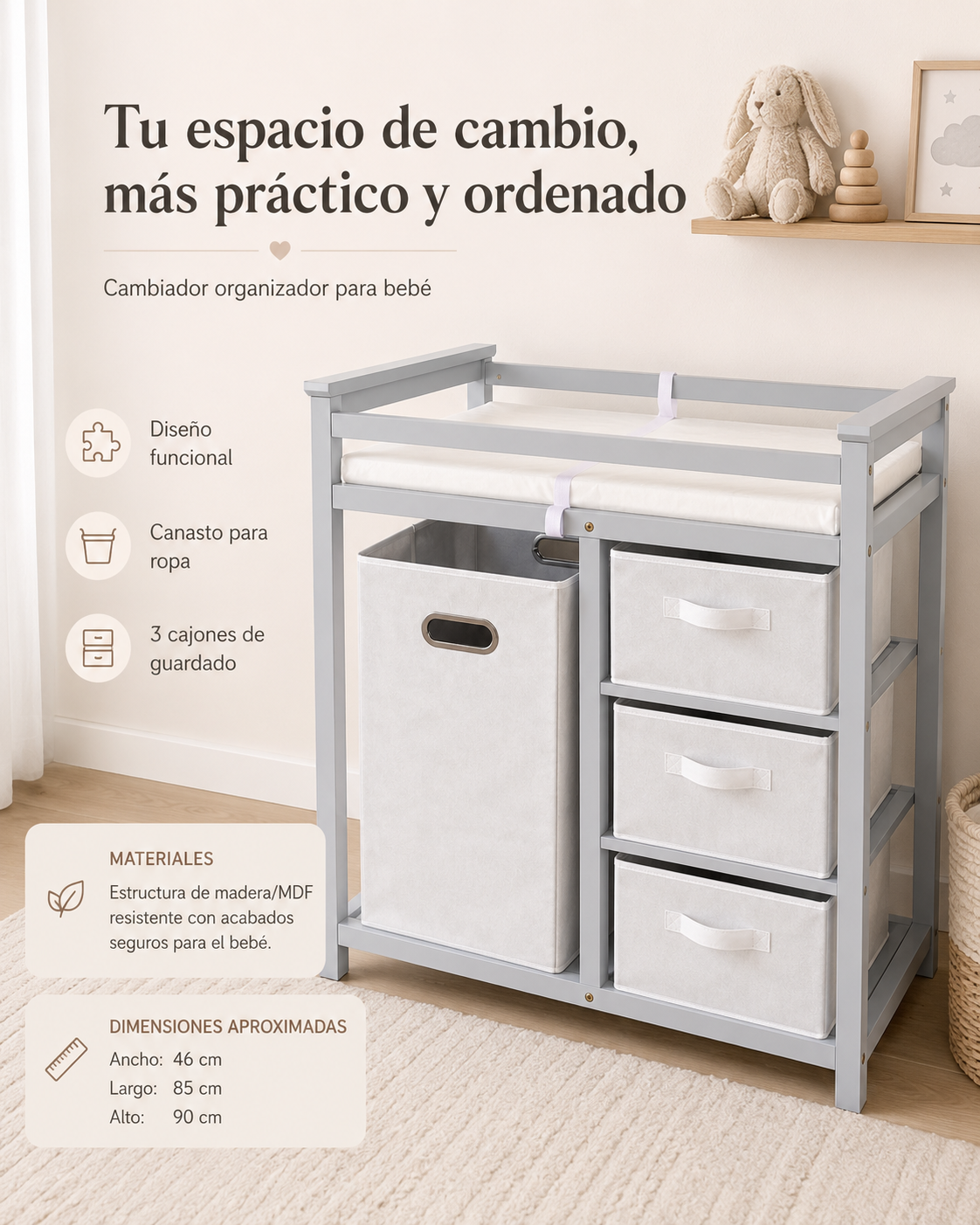 CAMBIADOR DE BEBÉ DE MADERA
