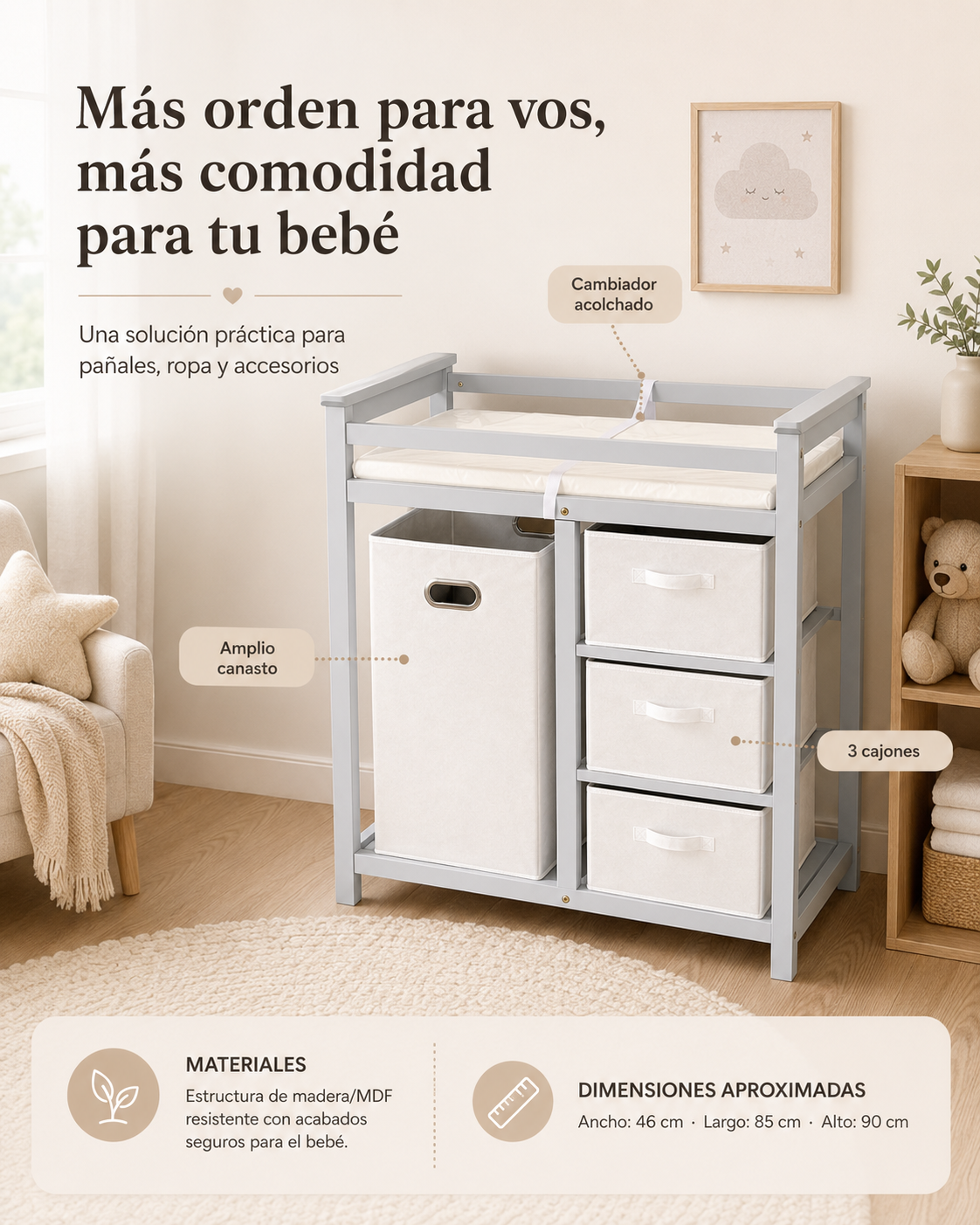 CAMBIADOR DE BEBÉ DE MADERA