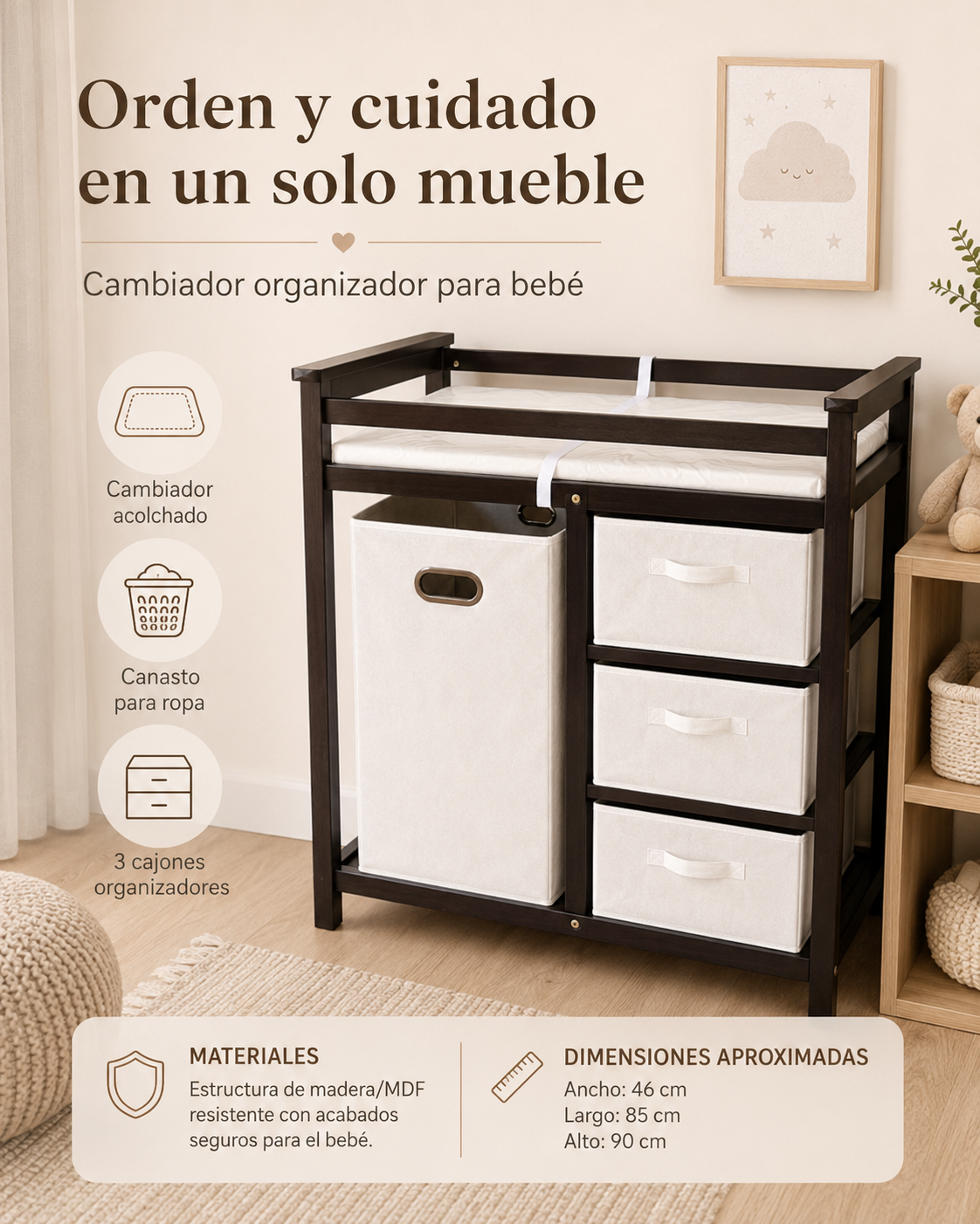CAMBIADOR DE BEBÉ DE MADERA