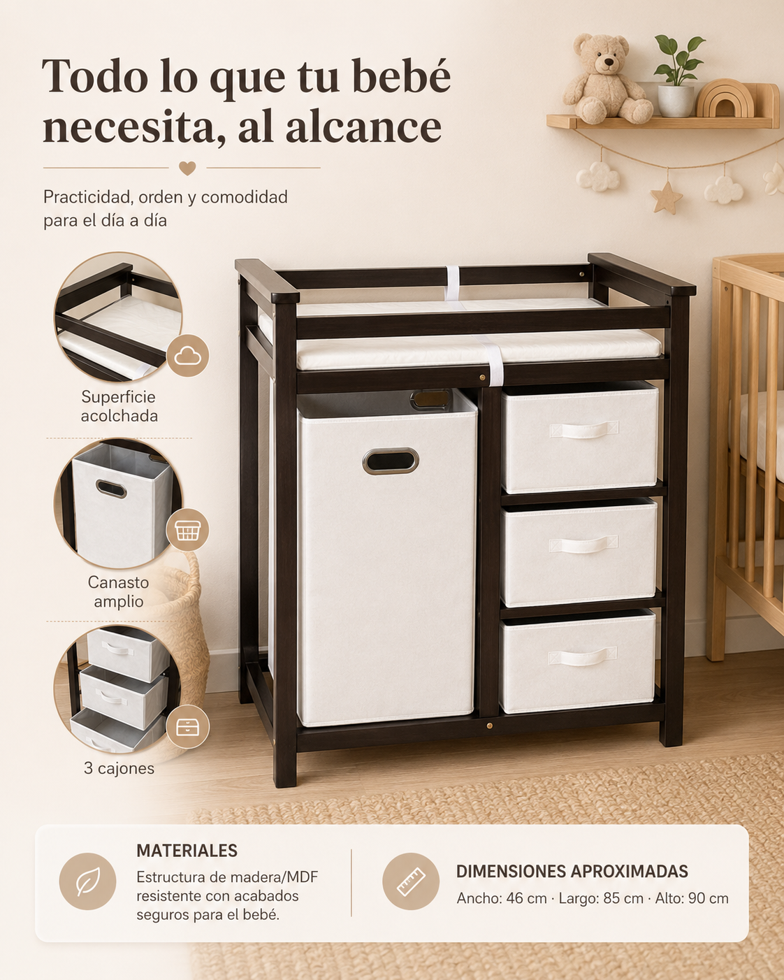 CAMBIADOR DE BEBÉ DE MADERA